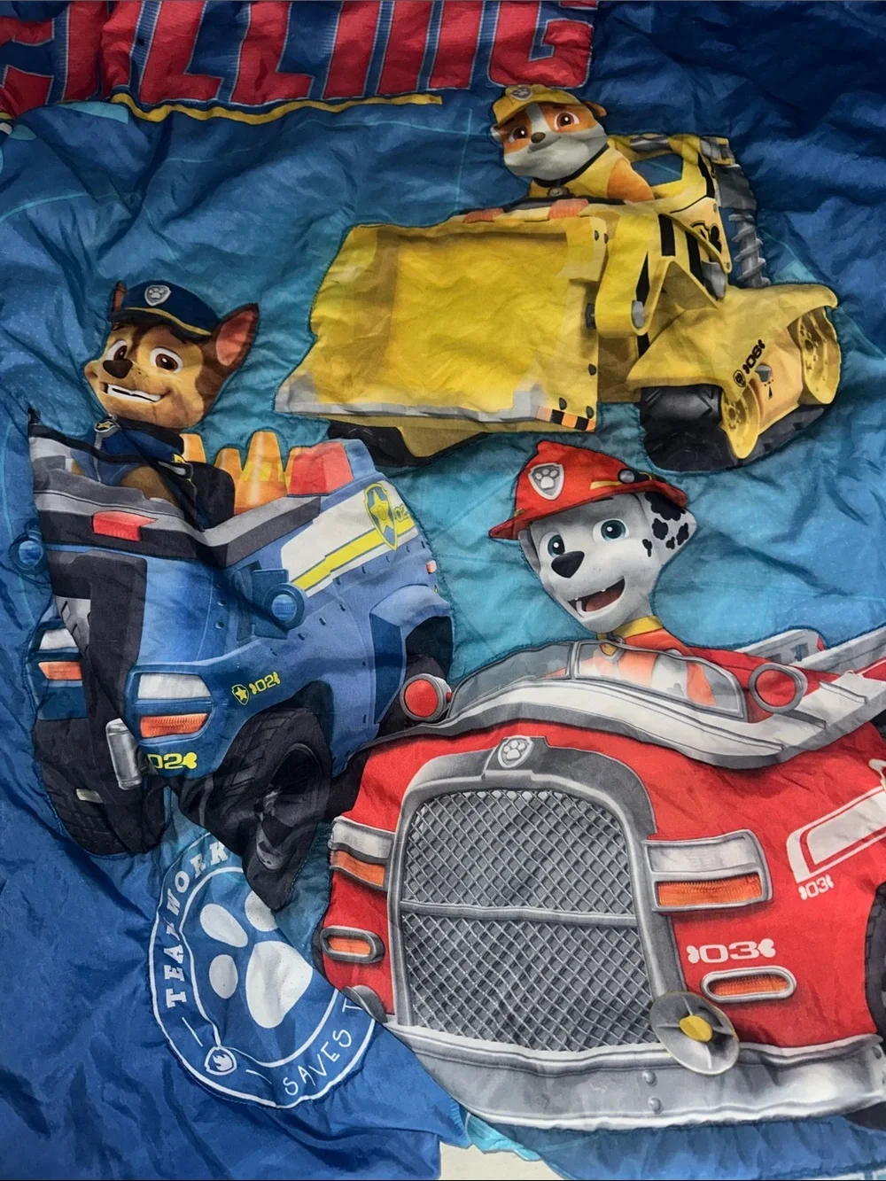 Vintage Collectible Paw Patrol Blue Kids Blanket with Character Vehicles